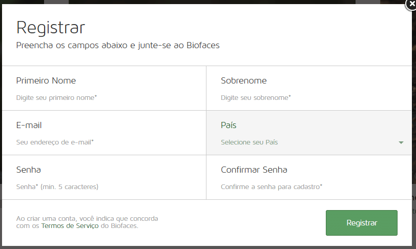 Como se registrar no Biofaces