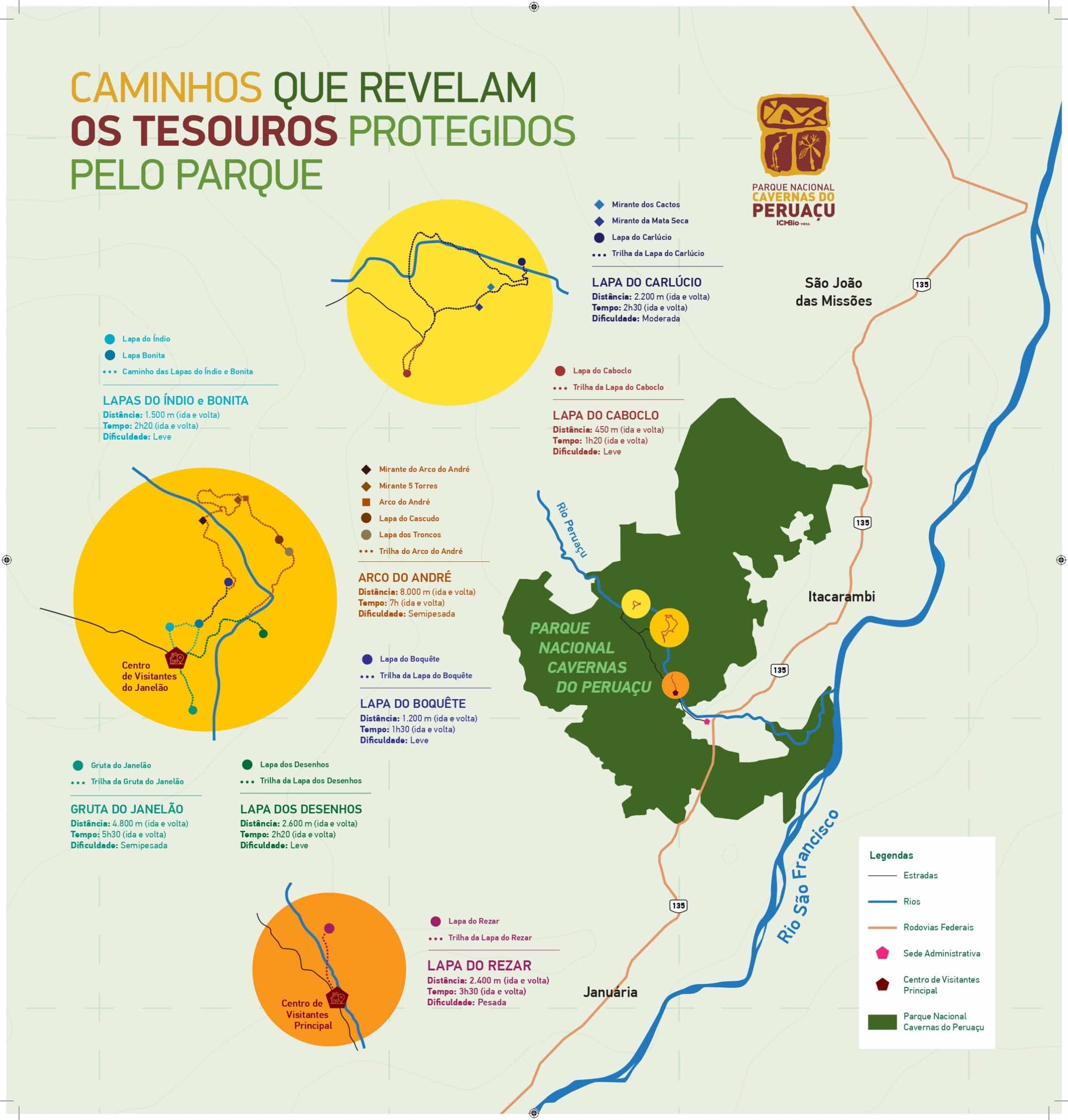 Atrativos do PARNA Cavernas do Peruaçu, disponível de forma detalhada em Gov.br